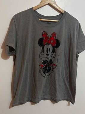 Disney Grey Minnie Mouse Tee with Red Bow